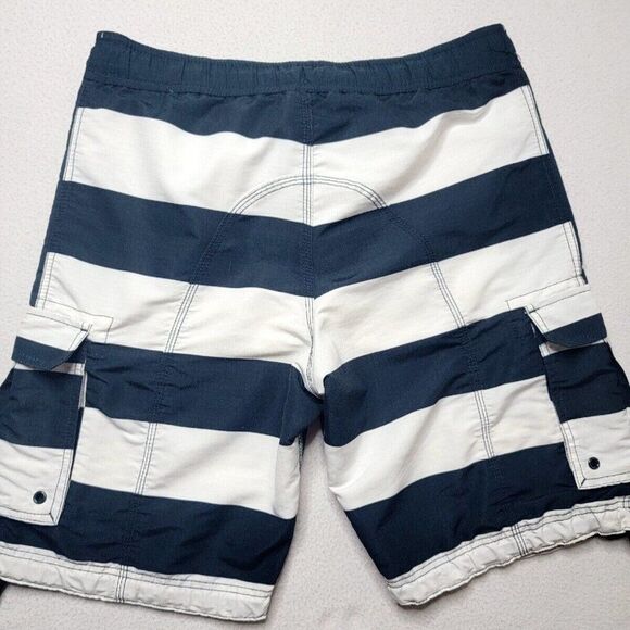H&M Cargo Swim Trunks Men's Size Medium Blue White Striped Lined - Picture 2 of 9